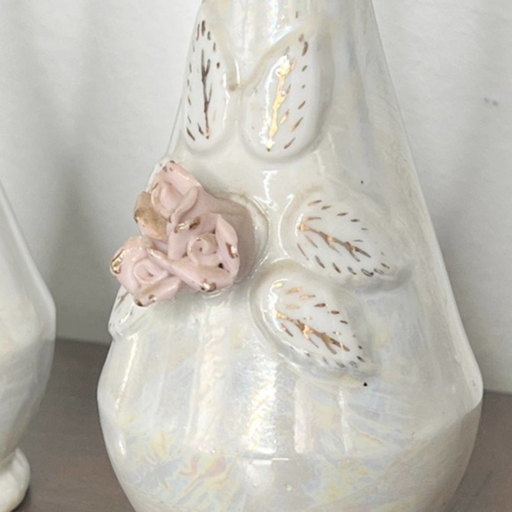Vintage Betson’s Luster Pink Rose Bud Vase Set of 2 - Picture 4 of 8